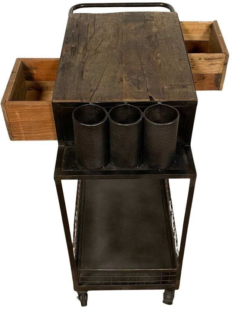 Rolling Rustic Black And Natural Bar Cart - Homeroots - Flyclothing LLC