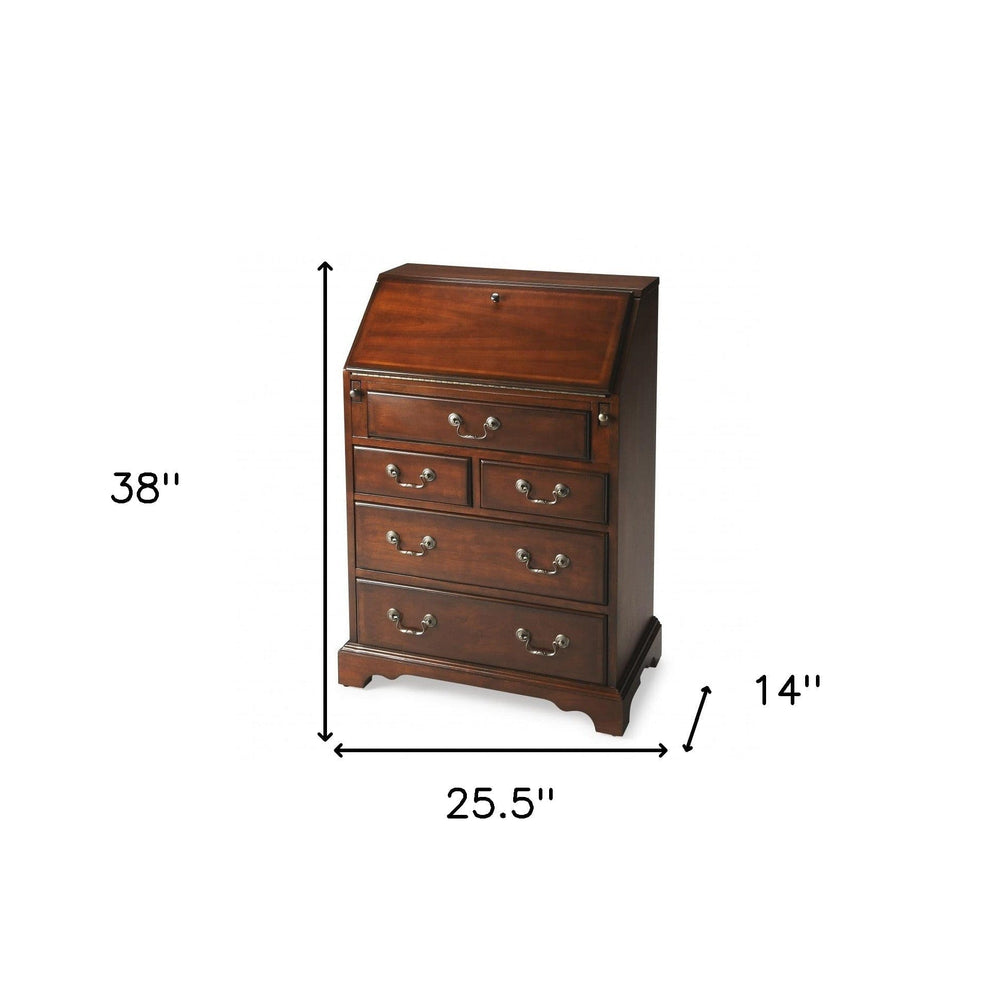 26" Brown Rubberwood Wood Secretary Desk With Five Drawers - Homeroots - Flyclothing LLC