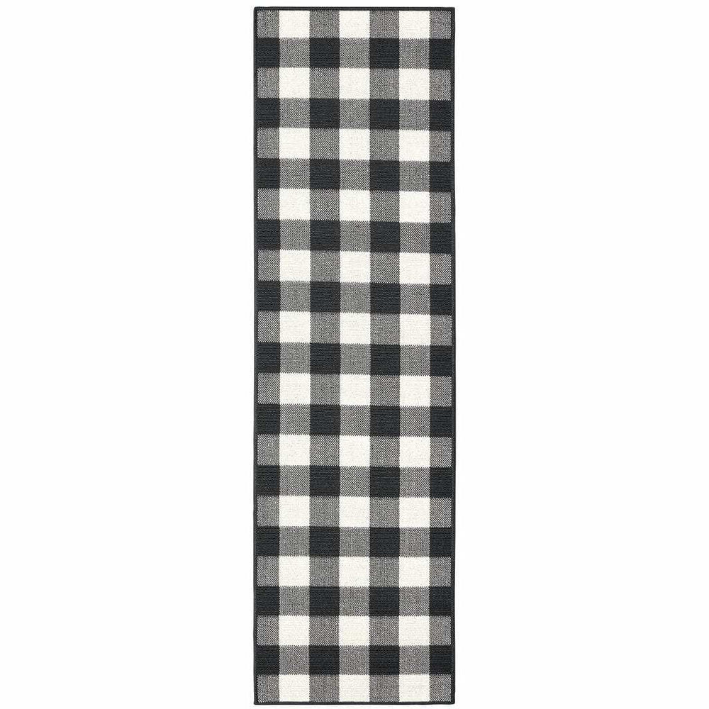2' X 8' Black and Ivory Indoor Outdoor Area Rug - Homeroots - Flyclothing LLC