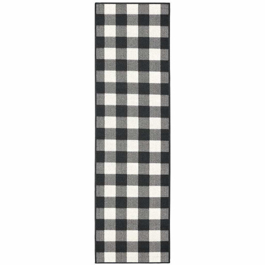 2' X 8' Black and Ivory Indoor Outdoor Area Rug - Homeroots - Flyclothing LLC