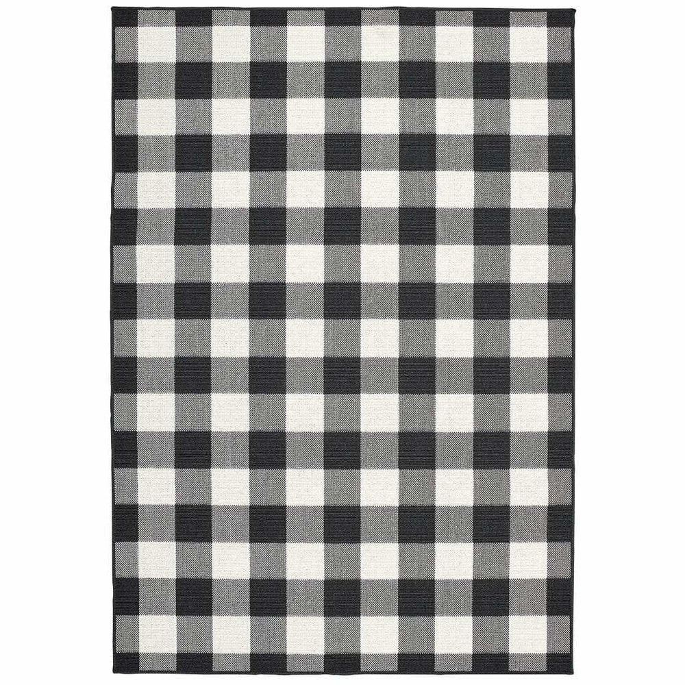 7' X 10' Black and Ivory Indoor Outdoor Area Rug - Homeroots - Flyclothing LLC