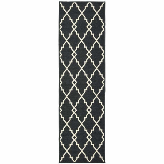 2' X 8' Black and Ivory Indoor Outdoor Area Rug - Homeroots - Flyclothing LLC