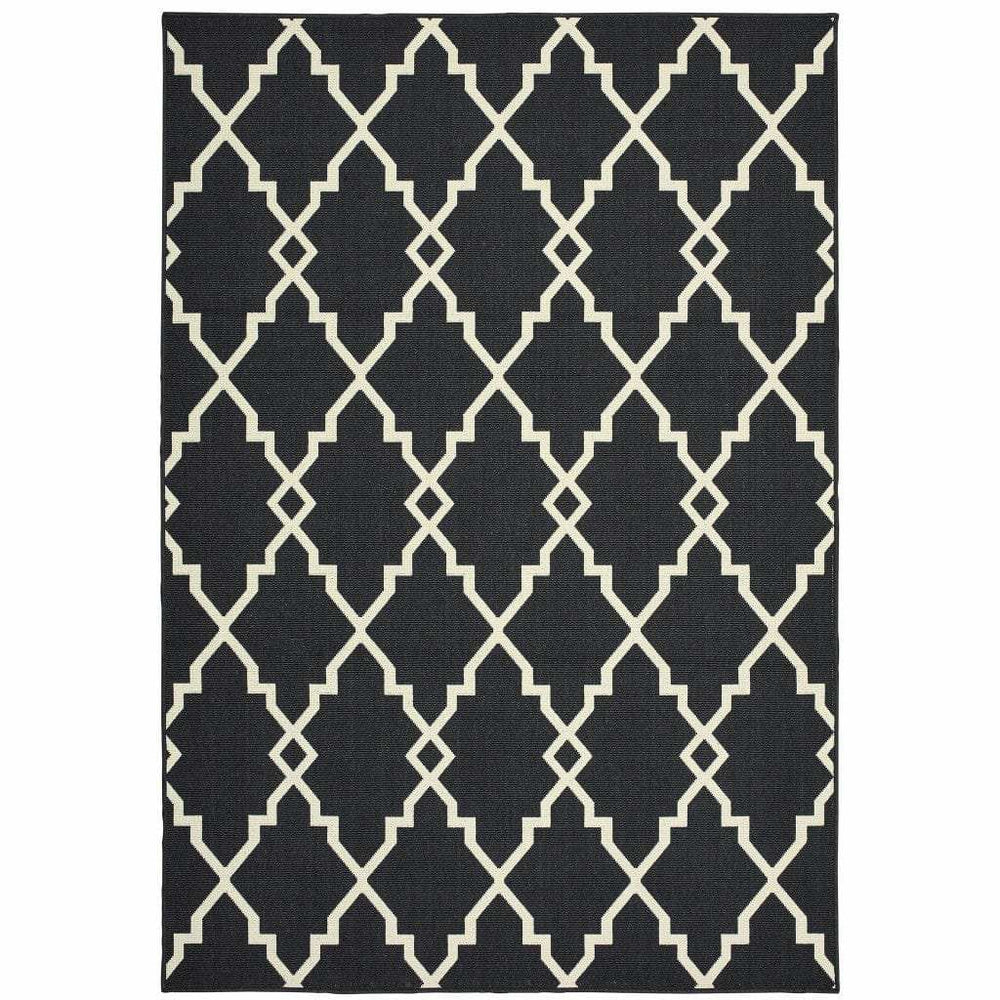 7' X 10' Black and Ivory Indoor Outdoor Area Rug - Homeroots - Flyclothing LLC