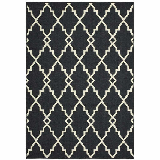 7' X 10' Black and Ivory Indoor Outdoor Area Rug - Homeroots - Flyclothing LLC