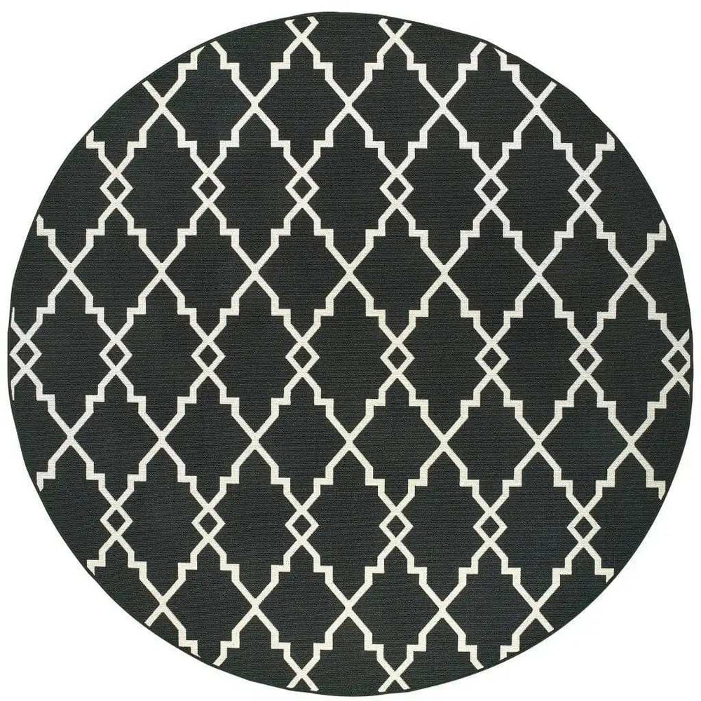 8' X 8' Black and Ivory Indoor Outdoor Area Rug - Homeroots - Flyclothing LLC