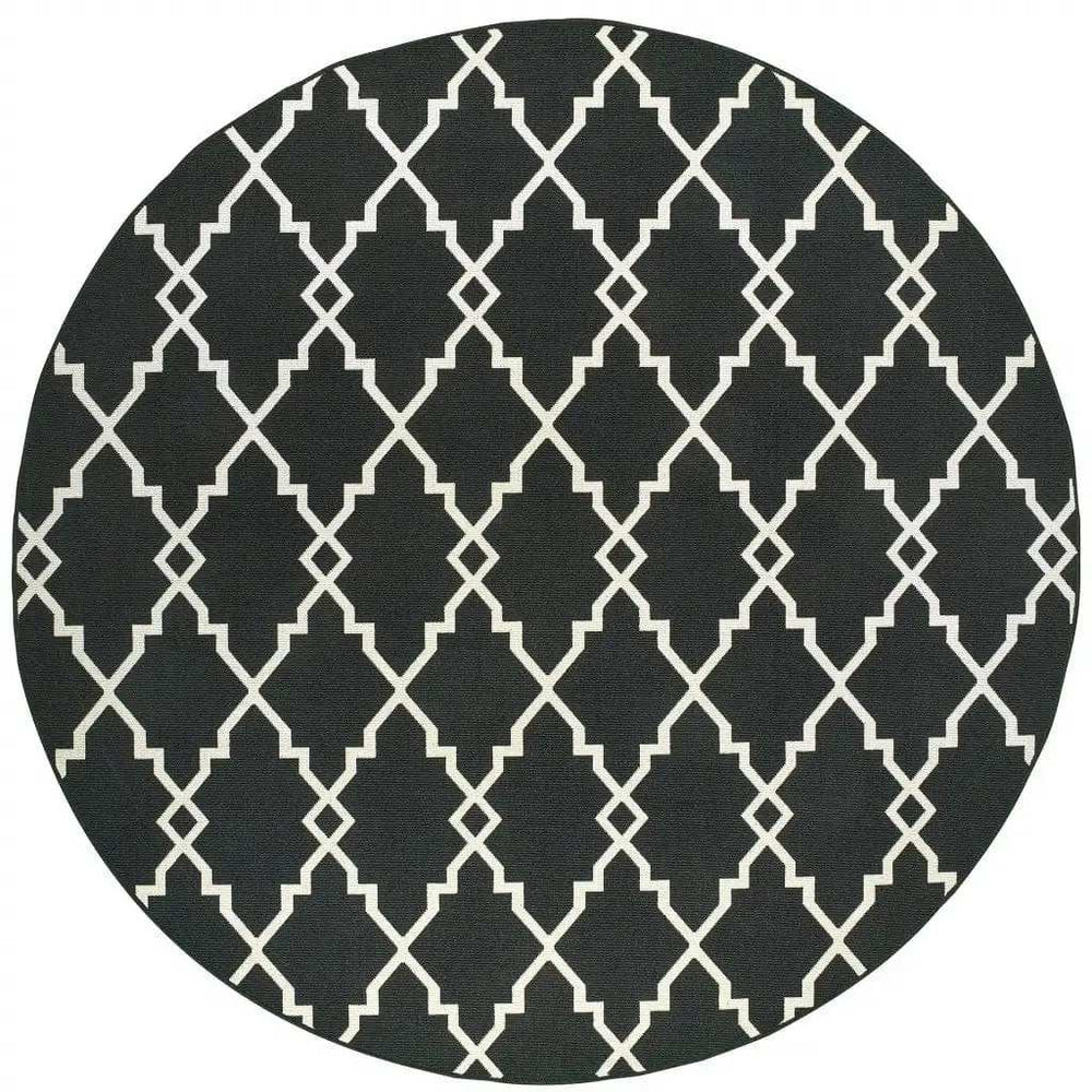 8' X 8' Black and Ivory Indoor Outdoor Area Rug - Homeroots - Flyclothing LLC
