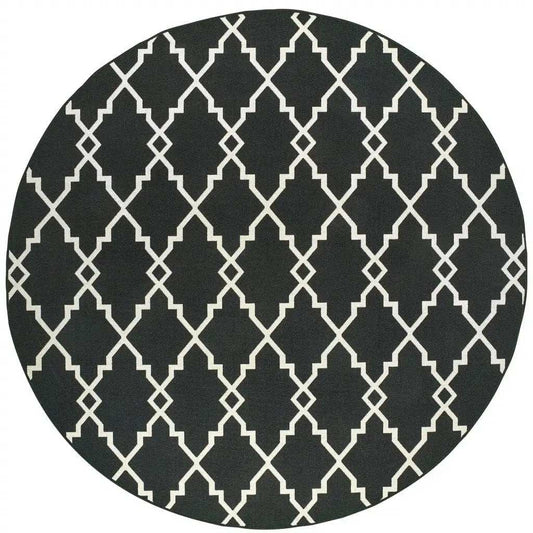 8' X 8' Black and Ivory Indoor Outdoor Area Rug - Homeroots - Flyclothing LLC