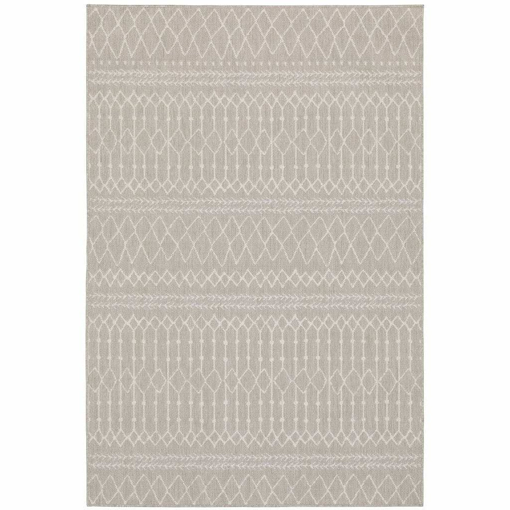 10' X 13' Gray and Ivory Indoor Outdoor Area Rug - Homeroots - Flyclothing LLC