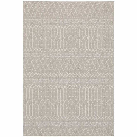 10' X 13' Gray and Ivory Indoor Outdoor Area Rug - Homeroots - Flyclothing LLC