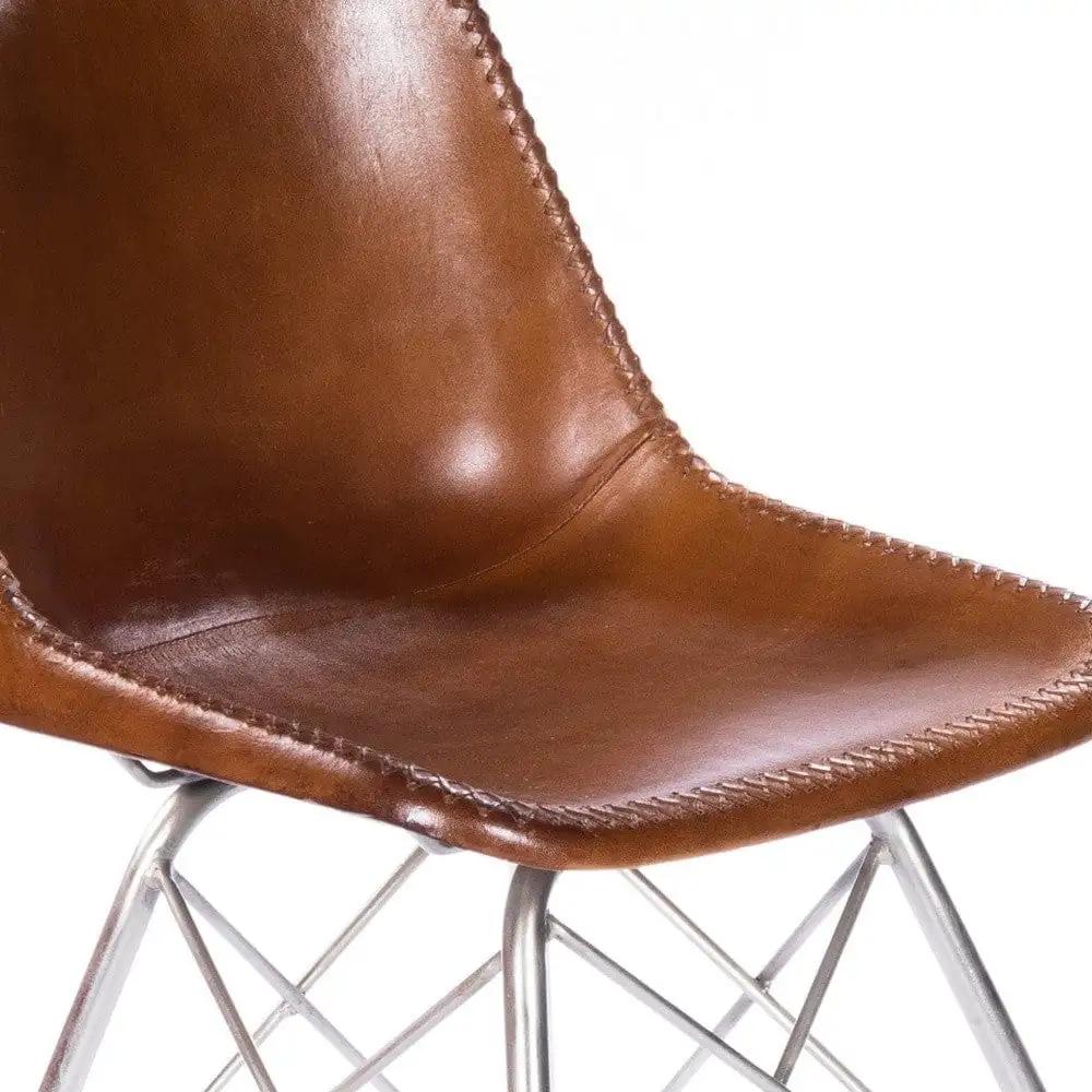 19" Brown And Silver Faux Leather Side Chair - Homeroots - Flyclothing LLC