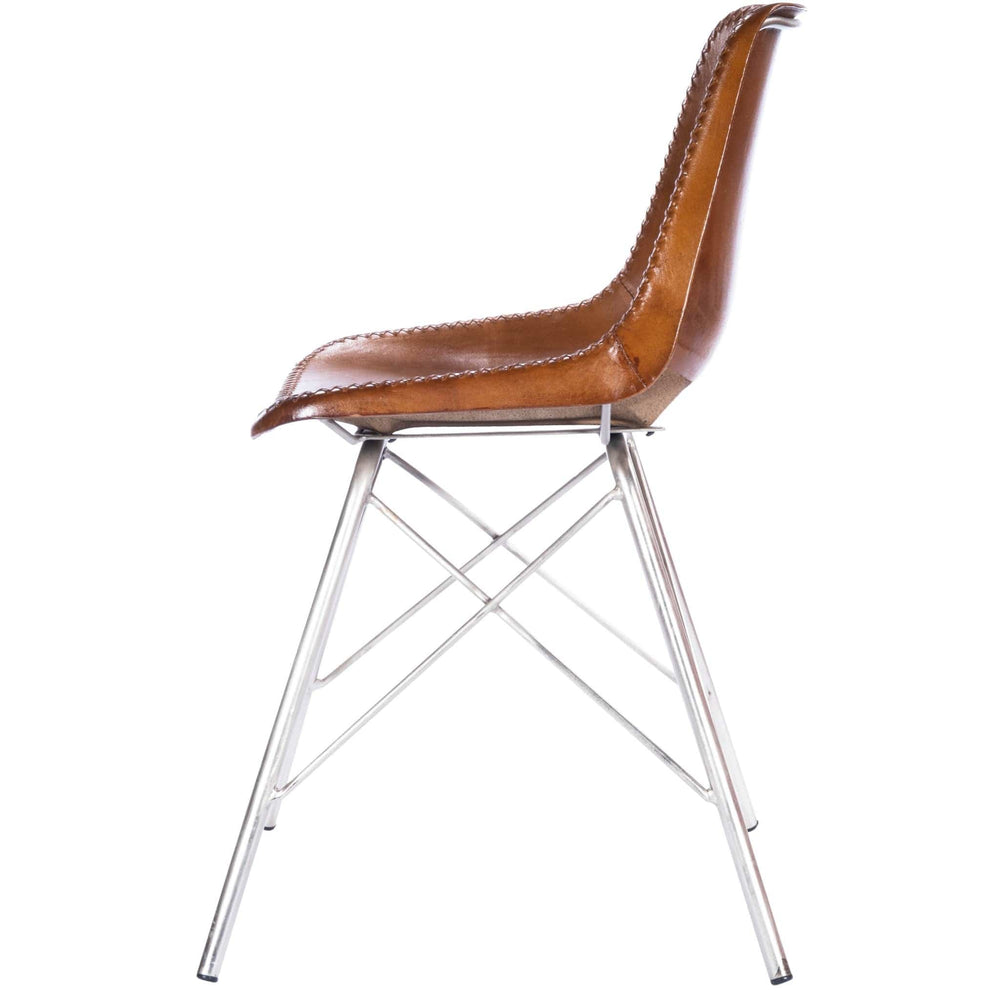 19" Brown And Silver Faux Leather Side Chair - Homeroots - Flyclothing LLC