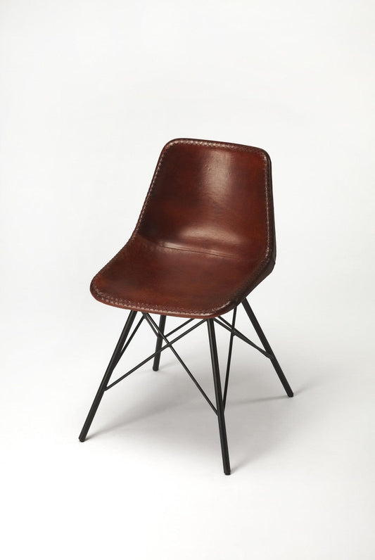 21" Brown And Black Faux Leather Side Chair - Homeroots