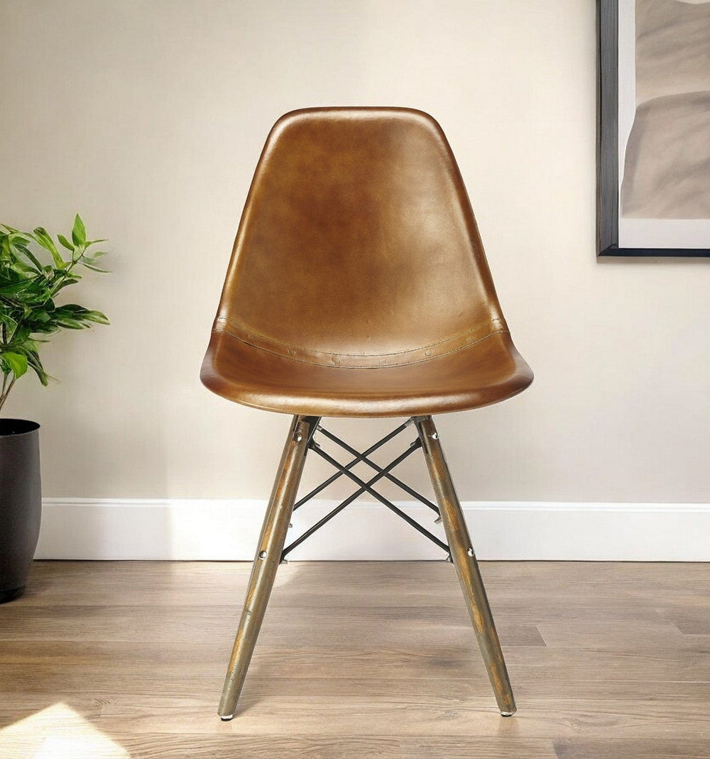 18" Brown And Copper Faux Leather Side Chair - Homeroots - Flyclothing LLC