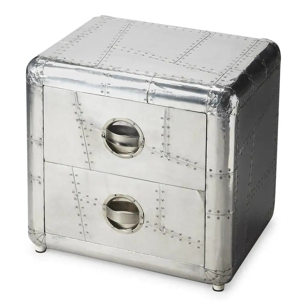 20" Silver Aluminum End Table With Two Drawers - Homeroots - Flyclothing LLC