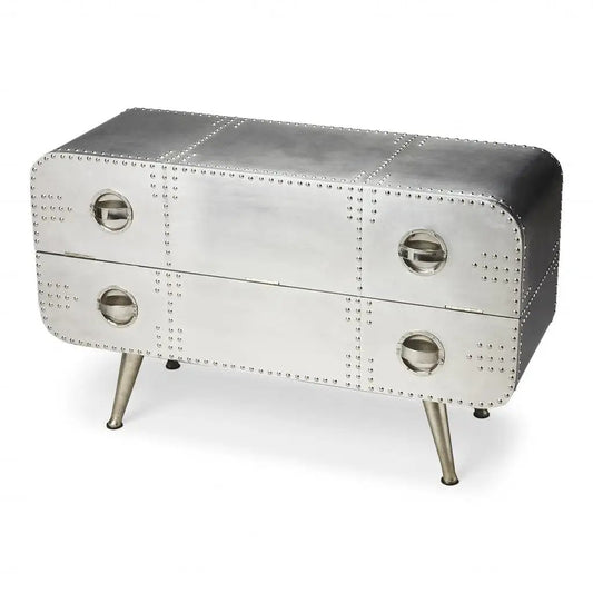 43" Silver Metal Two Drawer Chest - Homeroots
