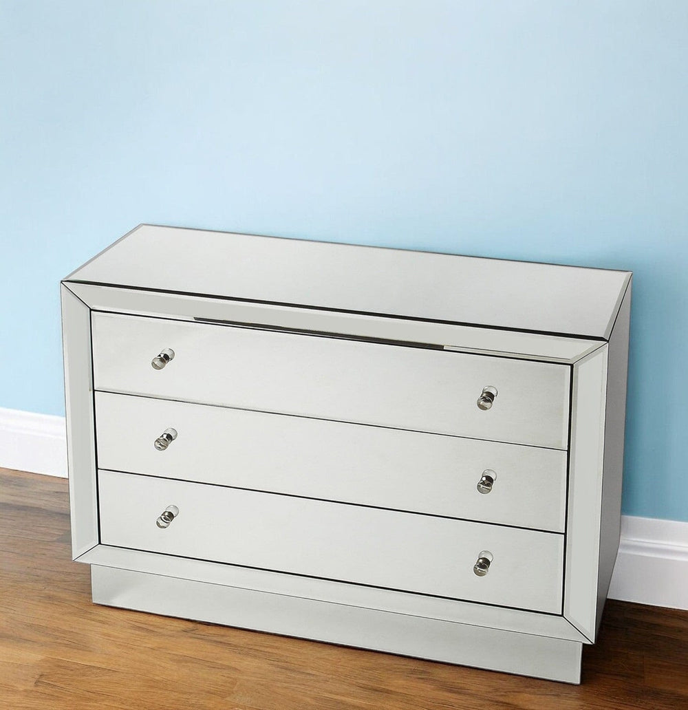 42" Clear Glass Three Drawer Dresser - Homeroots - Flyclothing LLC