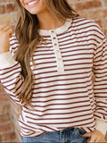 Striped Drop Shoulder Long Sleeve Henley Top - Trendsi - Flyclothing LLC