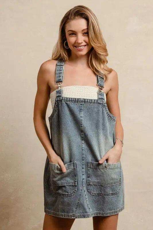 BiBi Washed Adjustable Strap Denim Overall Dress - Trendsi - Flyclothing LLC