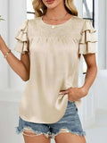 Smocked Round Neck Ruffled Layered Sleeve Blouse - Trendsi - Flyclothing LLC