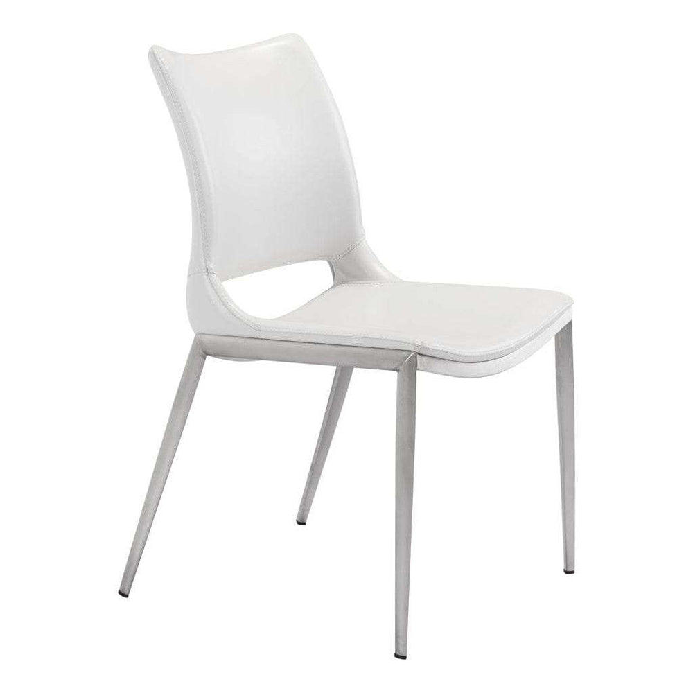 Set of Two White And Silver Upholstered Faux Leather Dining Side Chairs - Homeroots - Flyclothing LLC