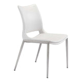 Set of Two White And Silver Upholstered Faux Leather Dining Side Chairs - Homeroots - Flyclothing LLC