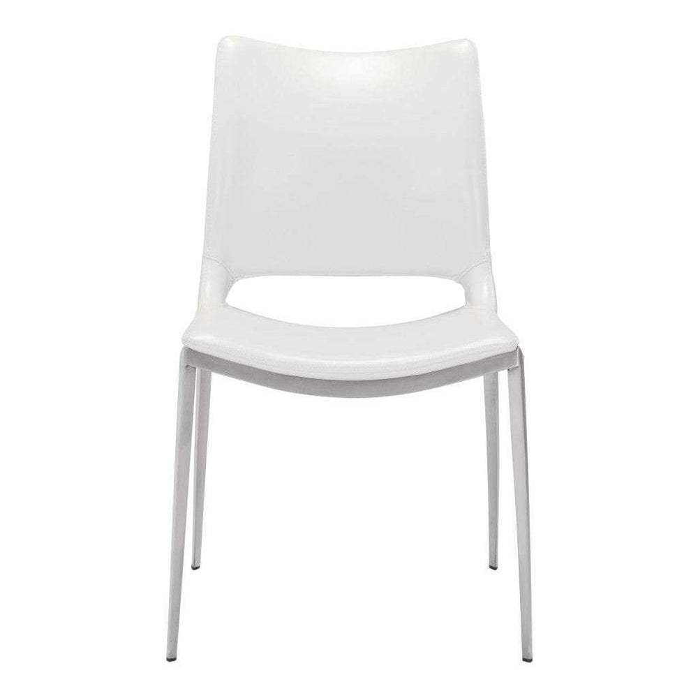 Set of Two White And Silver Upholstered Faux Leather Dining Side Chairs - Homeroots - Flyclothing LLC
