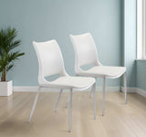 Set of Two White And Silver Upholstered Faux Leather Dining Side Chairs - Homeroots - Flyclothing LLC