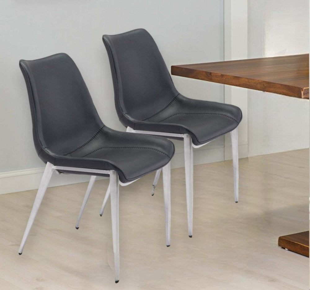 Stich White Faux Leather Side or Dining Chairs Set of 2 Chairs - Homeroots - Flyclothing LLC