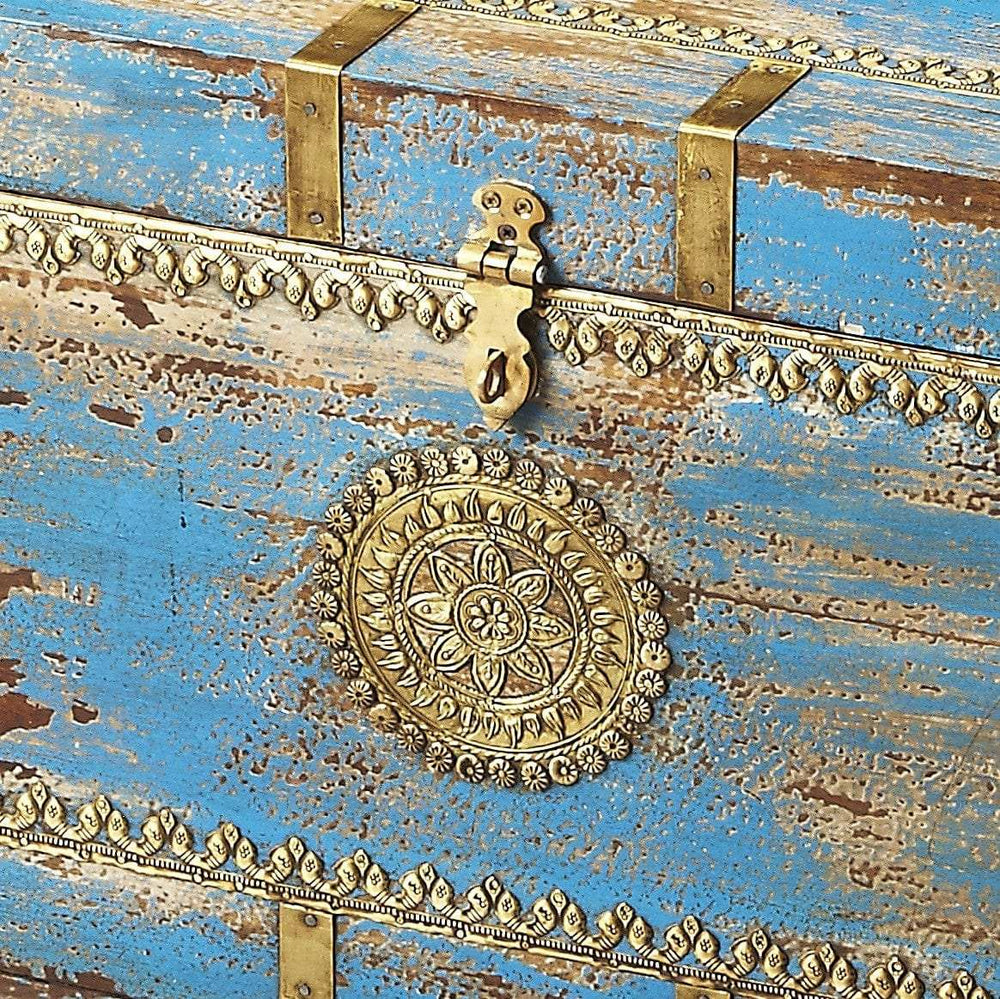 Traditional Hand Painted Brass Inlay Storage Trunk - Homeroots - Flyclothing LLC