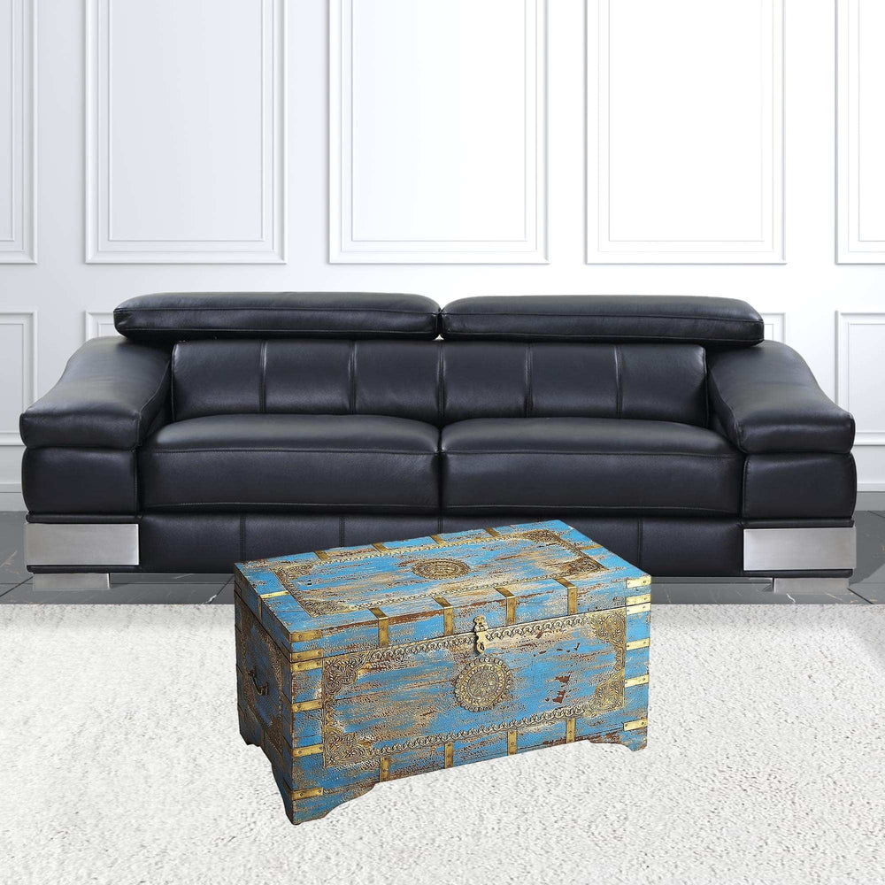 Traditional Hand Painted Brass Inlay Storage Trunk - Homeroots - Flyclothing LLC