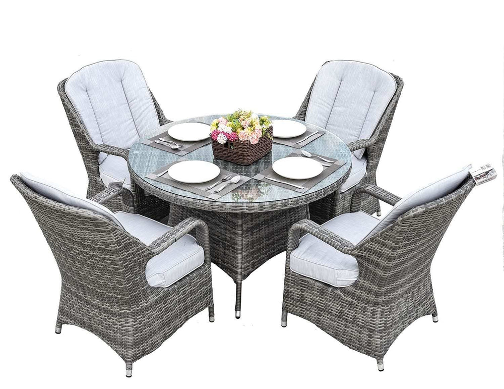 Five Piece Gray Round Glass Dining Set - Homeroots - Flyclothing LLC