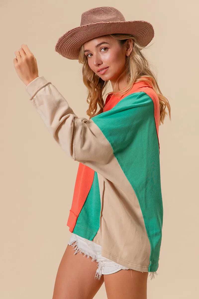 BiBi Colorblock Exposed Seam French Terry Sweatshirt - Trendsi - Flyclothing LLC