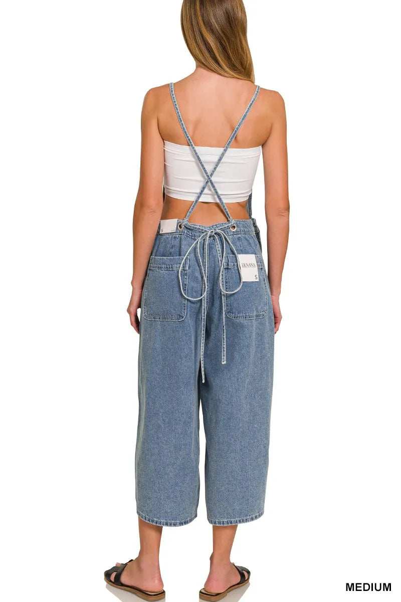 Zenana Denim Medium Washed Wide Leg Overalls - Trendsi - Flyclothing LLC