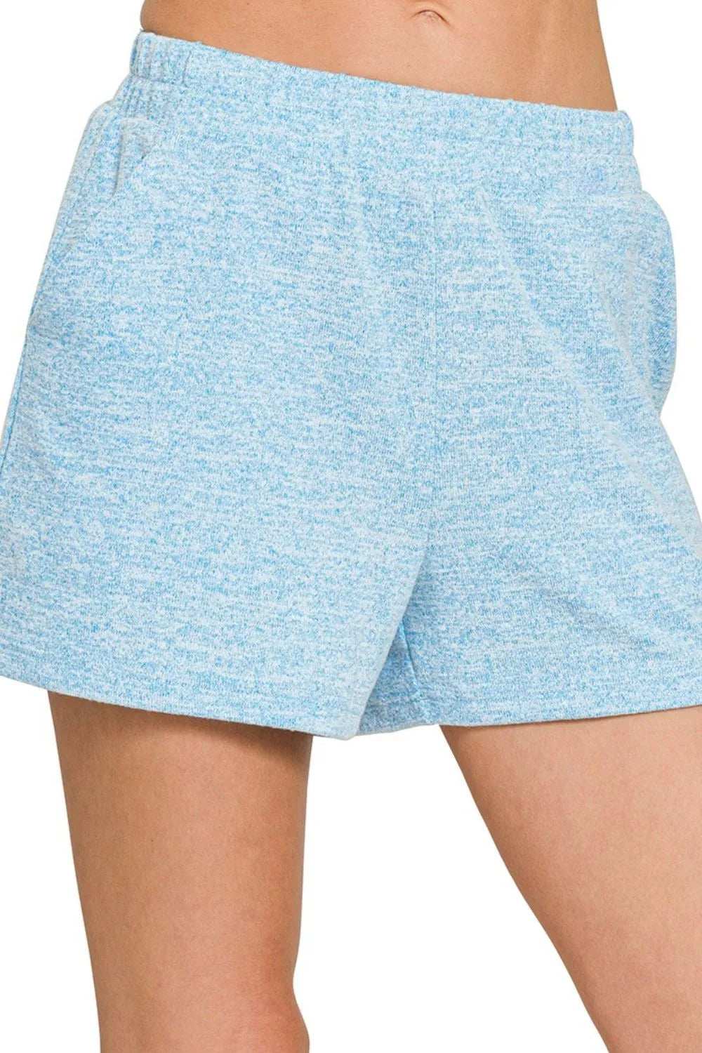 Zenana Soft Melange Hacci Elastic Waist Band Shorts - Trendsi - Flyclothing LLC