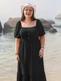 Plus Size Ruffled Hem Square Neck Short Sleeve Dress - Trendsi - Flyclothing LLC