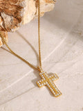 18K Gold-Plated Inlaid Zircon Cross Necklace - Trendsi - Flyclothing LLC