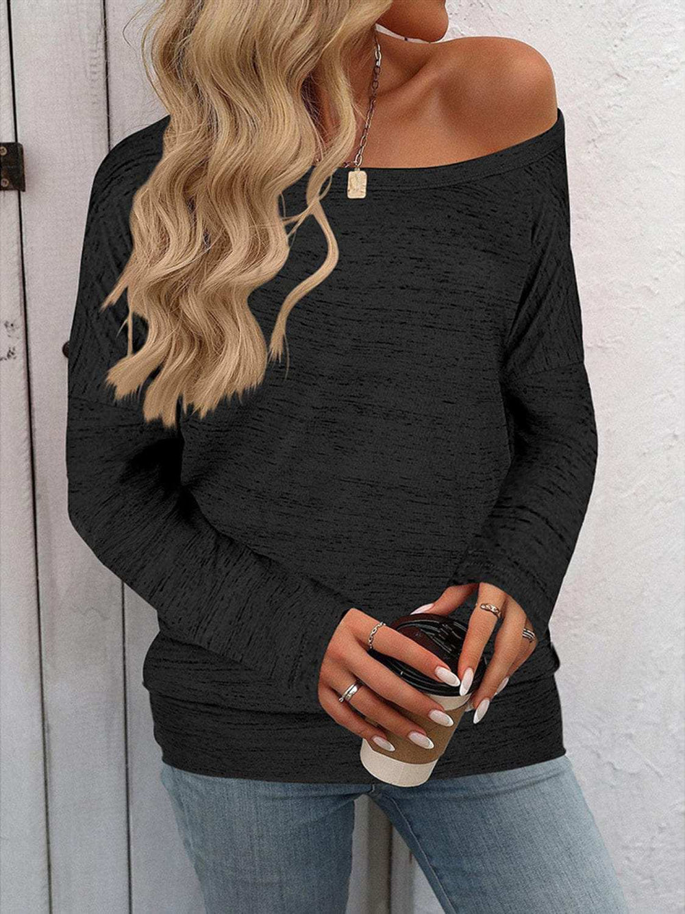 Full Size Heathered Long Sleeve Top - Trendsi - Flyclothing LLC