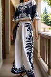Printed Half Sleeve Top and Wide Leg Pants Set - Trendsi - Flyclothing LLC