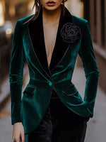 Velvet Rose Embellished One Button Blazer - Trendsi - Flyclothing LLC