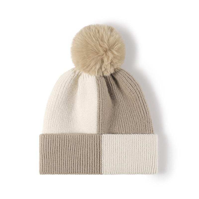 Color Block Knit Hat with Pom-pom - Trendsi - Flyclothing LLC