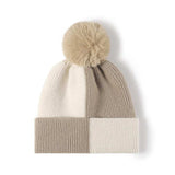 Color Block Knit Hat with Pom-pom - Trendsi - Flyclothing LLC