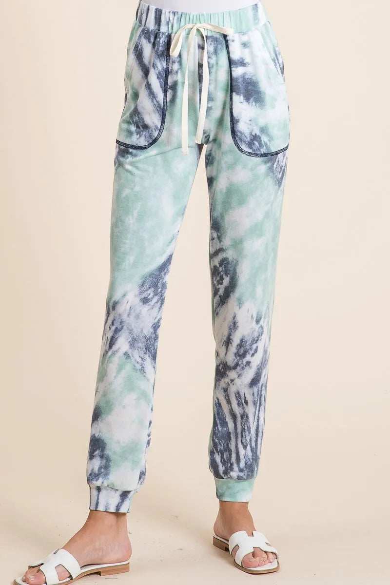 BiBi Tie Dye French Terry Casual Sweat Pants - Trendsi - Flyclothing LLC