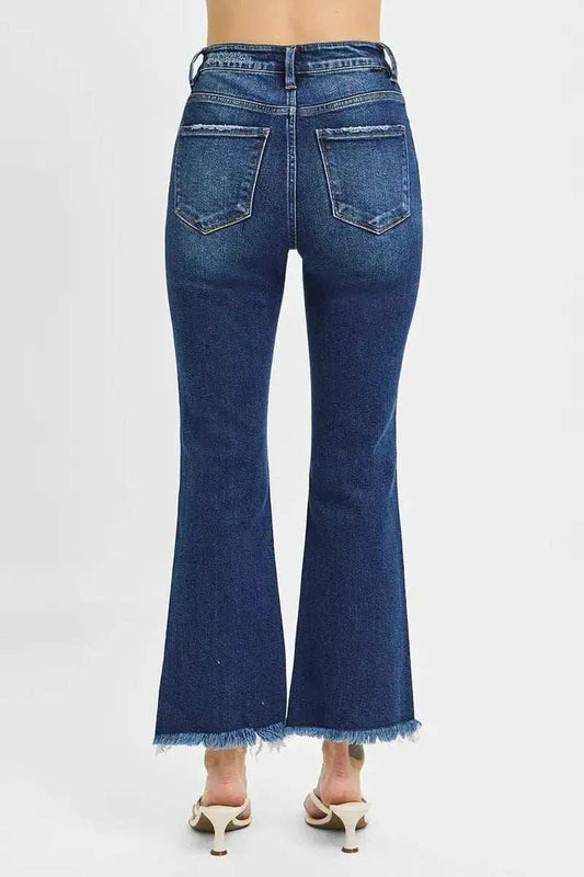 RISEN Full Size High Rise Crop Bootcut Fray Hem Jeans Plus Size - Trendsi - Flyclothing LLC