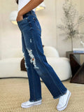 Judy Blue Full Size Mid Rise Distressed Raw Hem Jeans - Trendsi - Flyclothing LLC