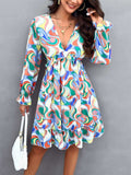 Backless Printed V-Neck Flounce Sleeve Dress - Trendsi - Flyclothing LLC
