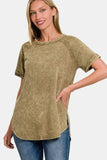 Zenana Heathered Round Neck Short Sleeve Top - Trendsi - Flyclothing LLC