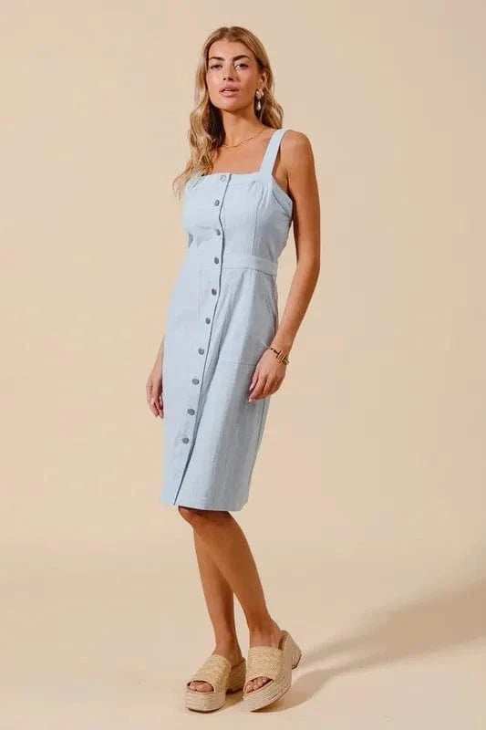 SO ME Button Down Pocket Front Pinafore Dress - Trendsi - Flyclothing LLC