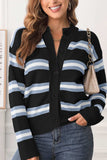 Striped Button Down Long Sleeve Cardigan - Trendsi - Flyclothing LLC
