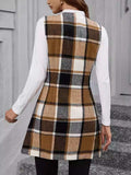 Plaid V-Neck Vest Coat - Trendsi - Flyclothing LLC