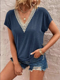 Full Size Lace Detail V-Neck Short Sleeve T-Shirt - Trendsi - Flyclothing LLC